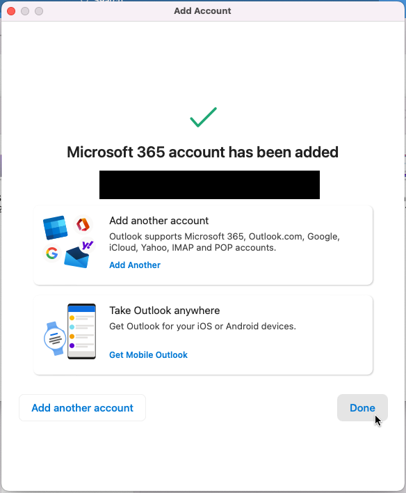 Outlook account added